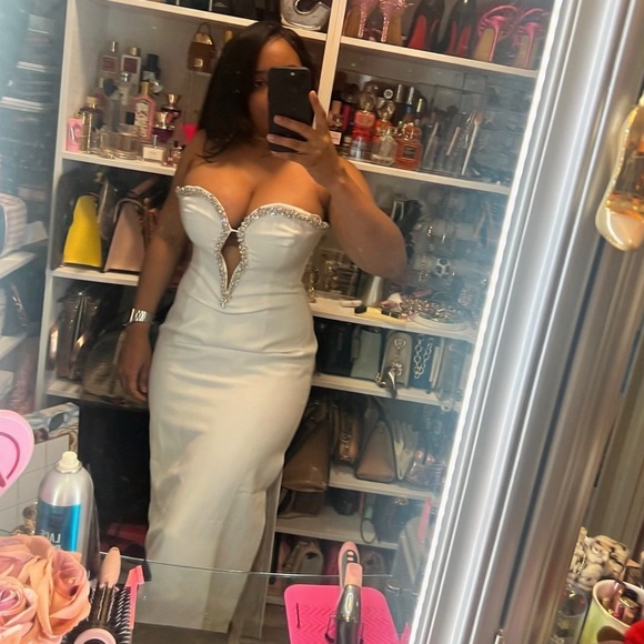 Bardot Eleni Diamanté Strapless Sweetheart side slit midi Dress - Picture 4 of 10